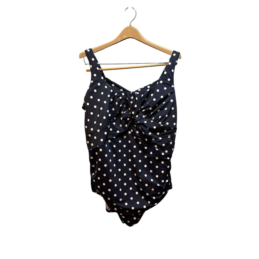 Lands End women’s 22W Carmela tummy control one piece swimsuit navy polka dot